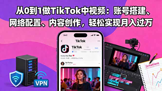 从0到1做TikTok中视频:账号搭建、网络配置、内容创作,轻松实现月入过万-站长V课
