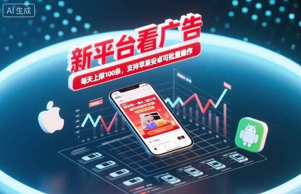 新平台看广告，养好机一条0.3到5米，每天上限100条，支持苹果安卓可批量操作