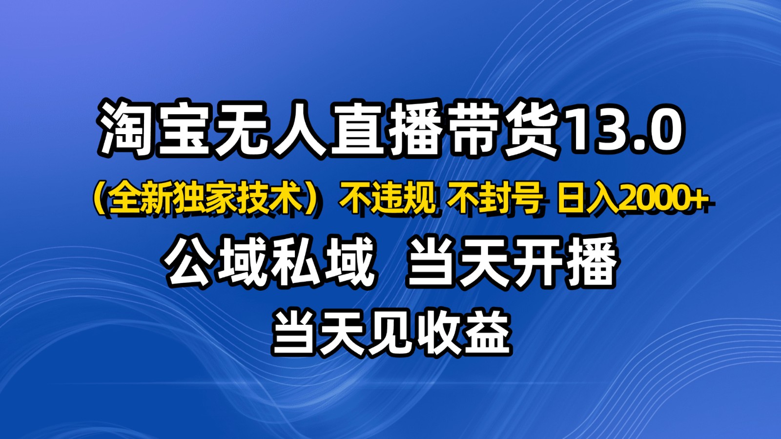 淘宝无人直播13.0，公域私域技术，不封号，不违规 布局下半年旺季赛道，日入2000+-站长V课