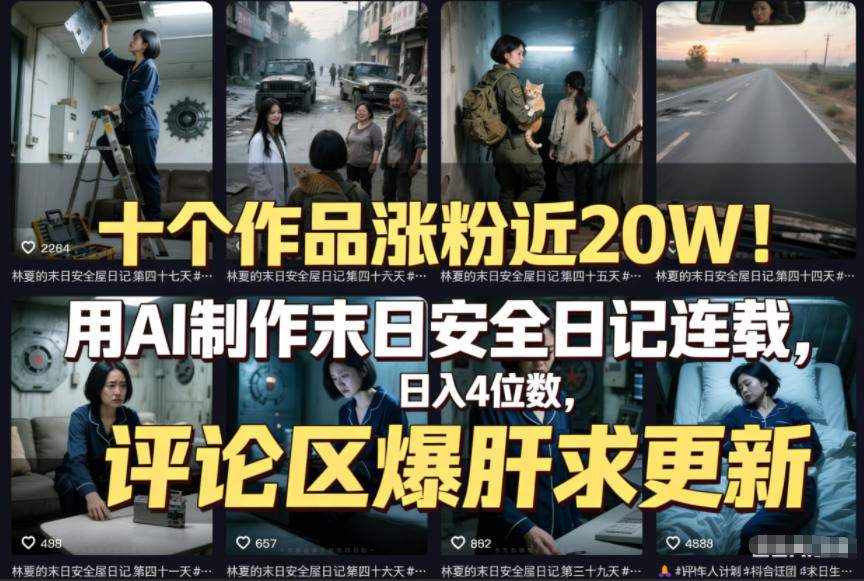 十个作品涨粉近20W!用AI制作末日安全日记连载,日入4位数,评论区爆肝求更新(附详细步骤)-站长V课