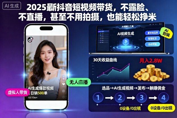 2025最新抖音短视频带货，不露脸、不直播，甚至不用拍摄，也能轻松挣米