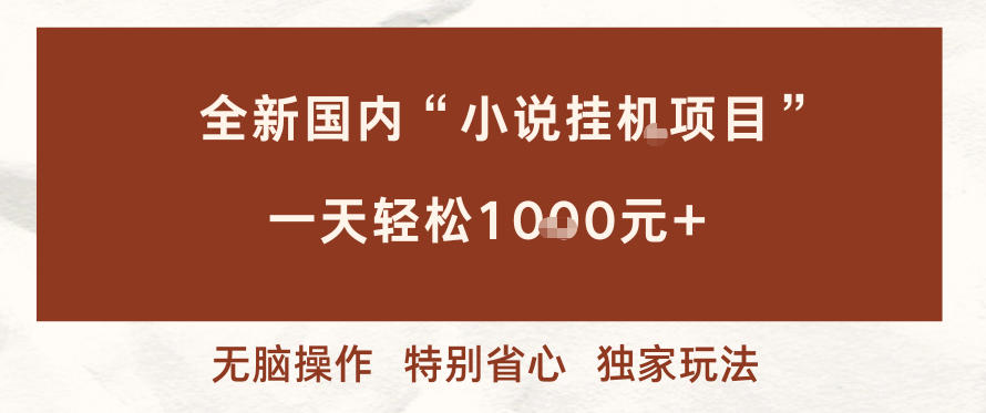 全新国内小说挂G项目，多窗口无脑跑，一天轻松1k+，特别省心【揭秘】