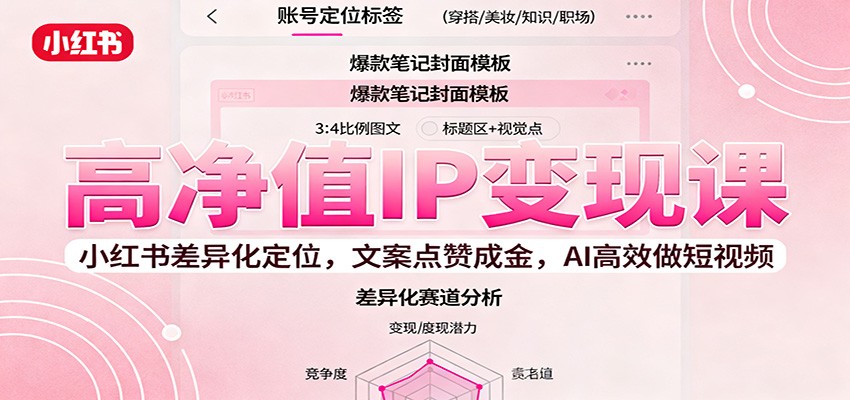 高净值IP变现课：小红书差异化定位，文案点赞成金， AI高效做短视频-站长V课
