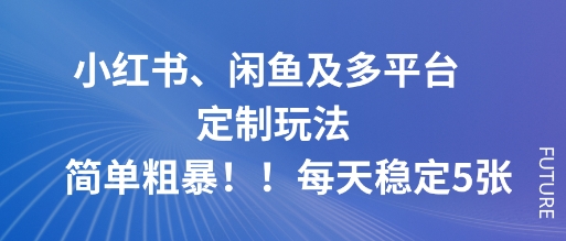 小红书、闲鱼及多平台定制玩法简单粗暴！每天稳定5张