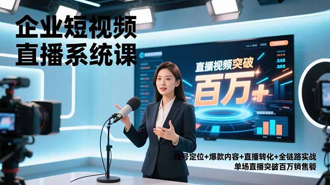 企业短视频直播系统课，账号定位+爆款内容+直播转化+全链路实战，单场直播突破百万销售额-站长V课