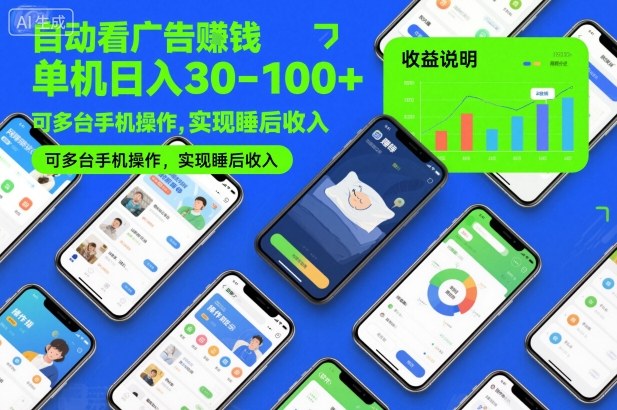 自动看广告賺钱,单机日入30-100+,可多台手机操作,实现睡后收入【揭秘】-站长V课