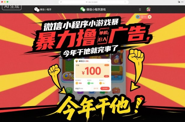 微信小程序小游戏暴力撸广告，单机日入100，今年干他就完事了