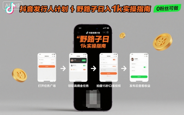 抖音发行人计划全新野路子玩法，随时随地，只要有手机，就能操作，日入1k+【揭秘】-站长V课