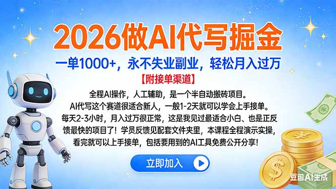 2026做AI代写掘金,一单1000+,永不失业副业,轻松月入过万-站长V课